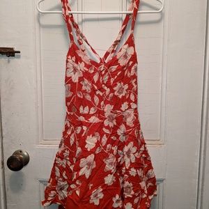 UO Flowered Rust-Orange Strappy Mini Dress